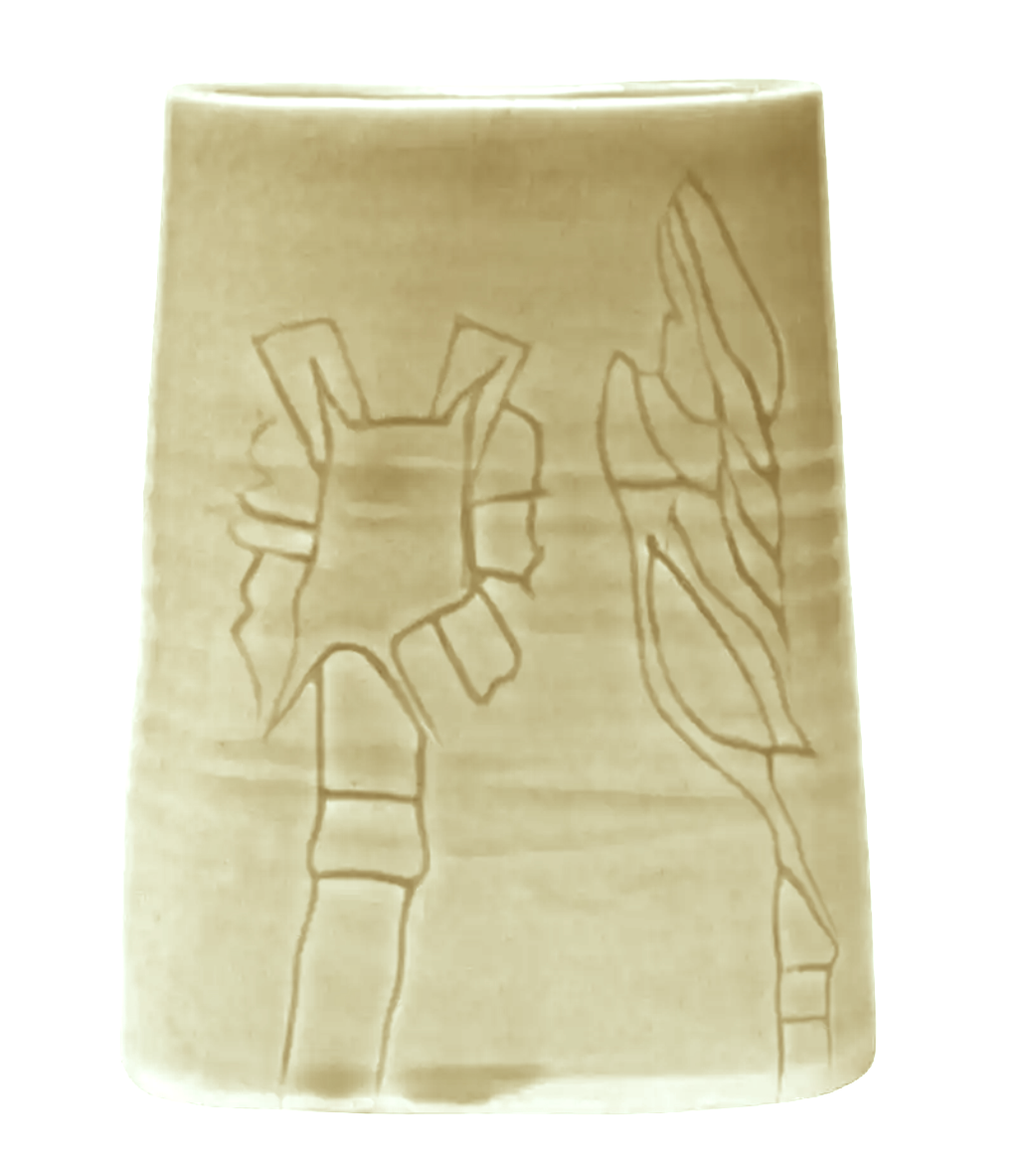 Studio Stoneware Pale Green Floral Vase Signed Pollack, 1976