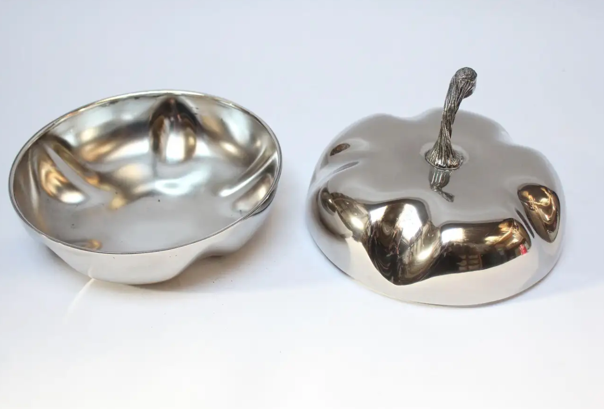 Italian Modernist Silver-Plated "Squash" Lidded Serving/Candy Dish