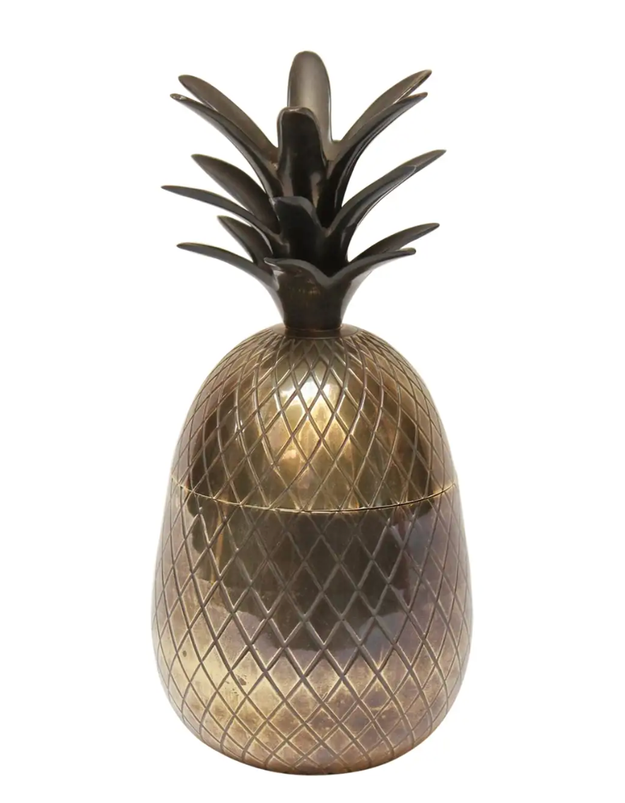 Vintage Hollywood Regency-Style Pineapple-Form Lidded Brass Jar - Italy