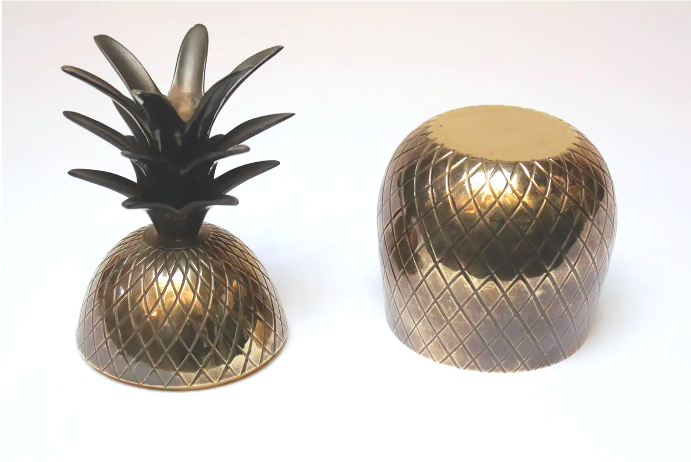 Vintage Hollywood Regency-Style Pineapple-Form Lidded Brass Jar - Italy